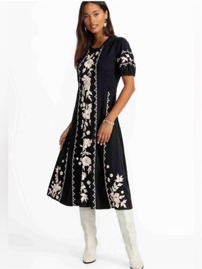 Johnny Was Knit Seamed Dress Camille NWT X Small MSRP $225 Black